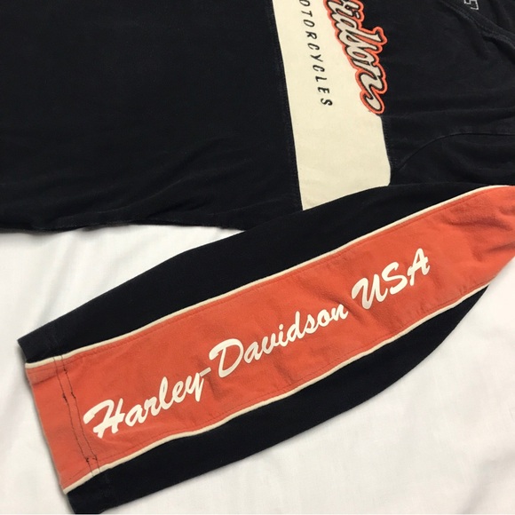 Harley Davidson Long Sleeve Shirt 2W Plus Women’s Jersey Stripe Black Orange - Picture 10 of 16